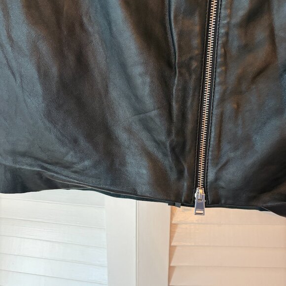 Lamarque women's mini skirt 8 leather black wide waistband *flaw* exposed zipper - Picture 6 of 10